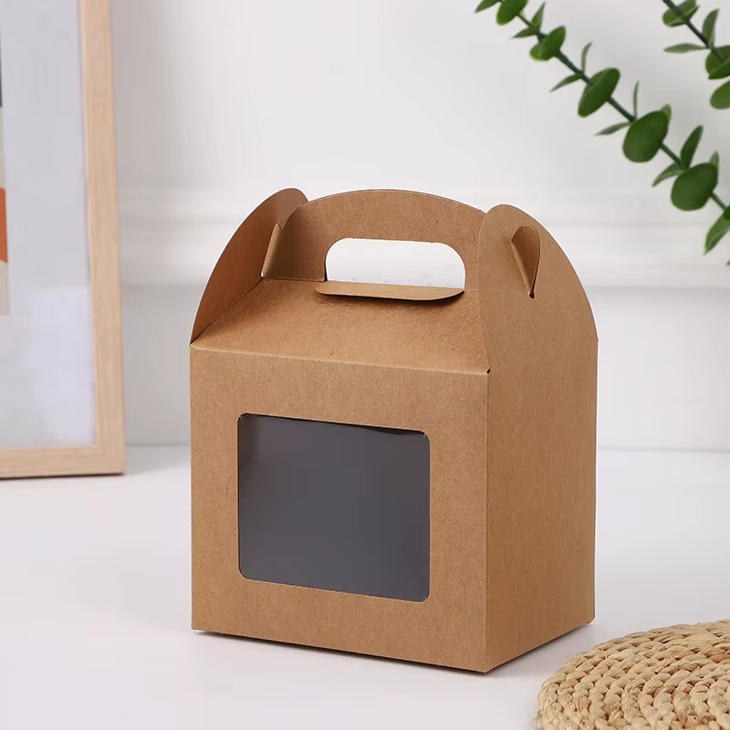 Boîte en papier Kraft avec poignée, emballage de cuisson, Mousse, tarte aux œufs, bonbons, aliments,