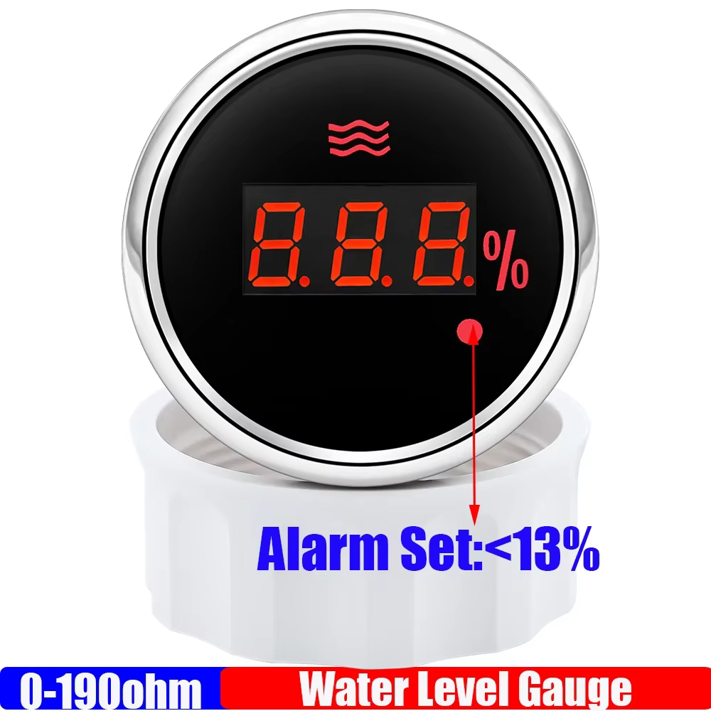 Jauge de niveau d'eau numérique étanche avec alarme, capteur de niveau d'eau, 0 ~ 100%, 52mm, 0-190o