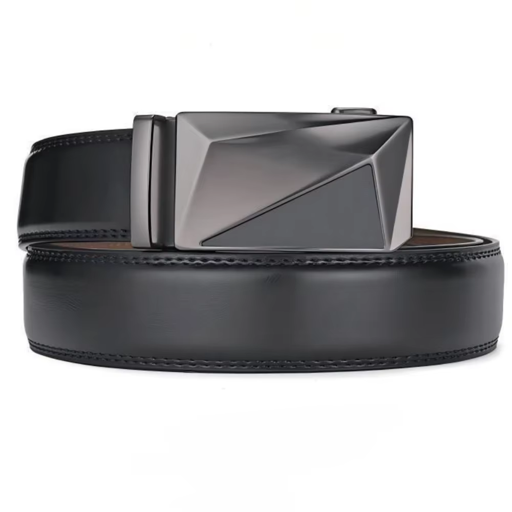 Ceinture pour homme en alliage géométrique plat avec boucle automatique, en cuir de vachette pur, ac