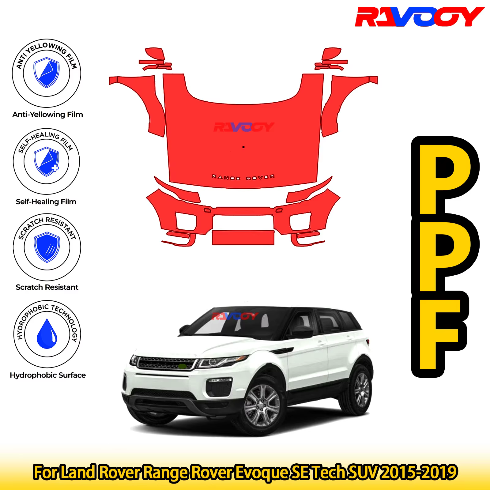 Film de Protection de peinture pour Land Rover Range Rover Evoque SE Tech SUV 2015 – 2019, noir mat 