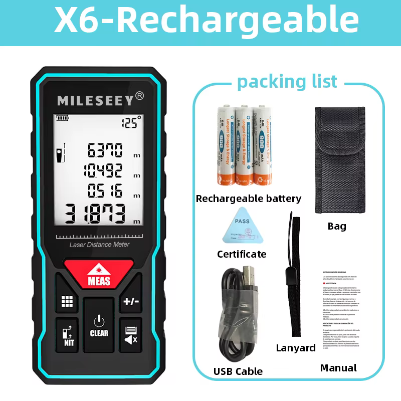 MILESEEY X6 ruban à mesurer Laser 40M 60M 80M 100M, télémètre professionnel avec affichage d'angle p
