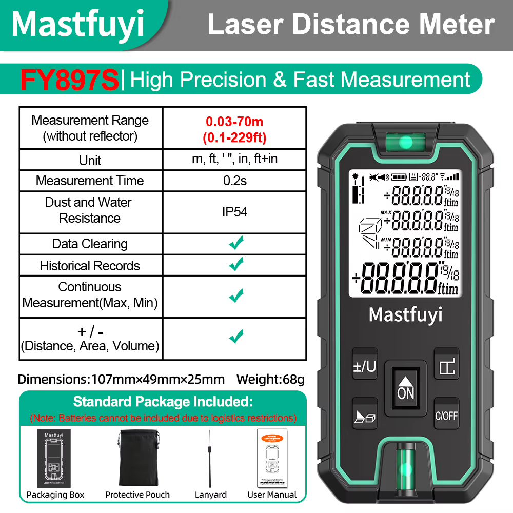 Télémètre laser rouge, outil de mesure laser numérique avec mesure de surface, de volume, de distanc