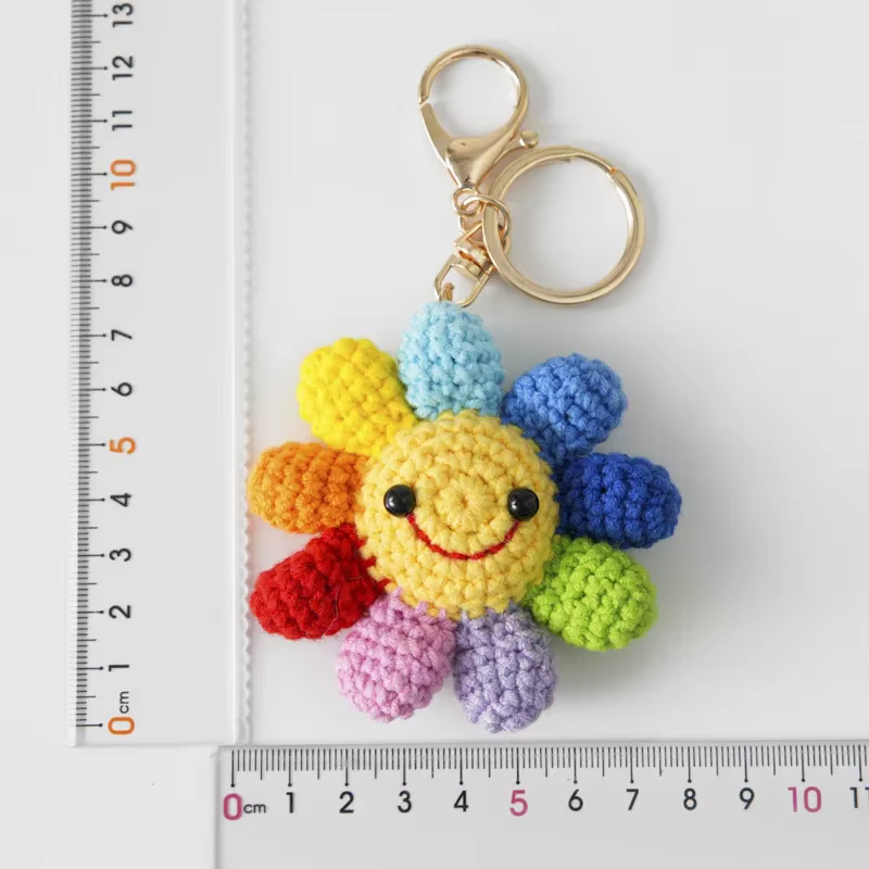 Porte-clés tournesol tricoté créatif, pendentif de sac mignon, fleur au Crochet, porte-clés de voitu