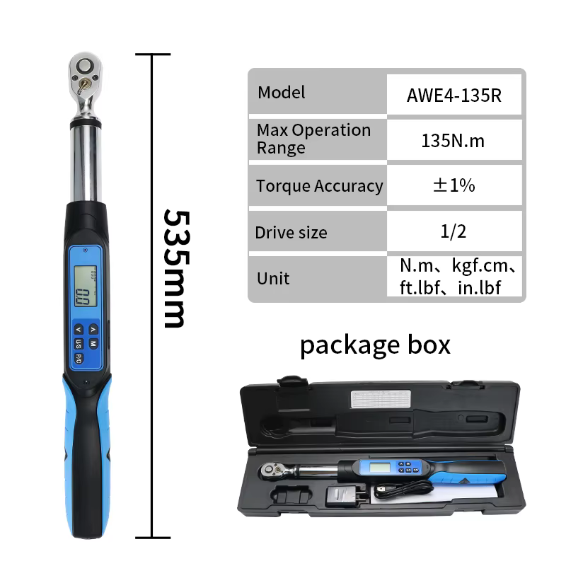 Clé dynamométrique numérique 1/2'' avec 4 unités de mesure, rétroéclairage automatique et télécharge