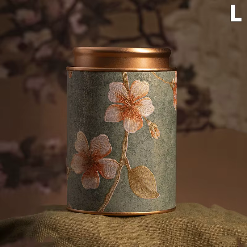 Boîte à thé ronde en étain avec imprimés de fleurs exquises, boîte de rangement de collations, boîte