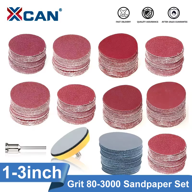 XCAN – disque de ponçage rond de 1/2/3 pouces, papier de verre sec abrasif avec tampon de sauvegarde