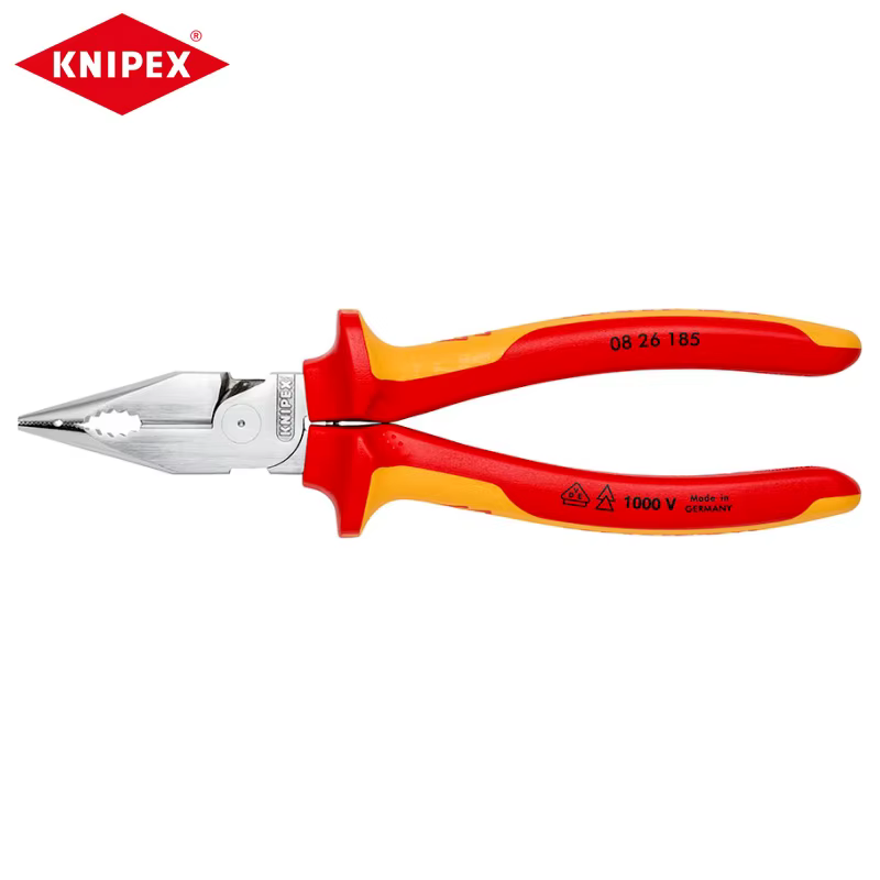 Pince à bec effilé combinée KNIPEX 08 26 185, isolée avec poignées multi-composants, testée VDE, chr