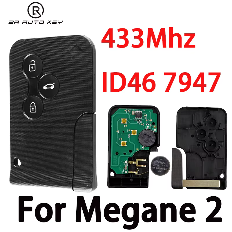 Porte-clés de voiture à distance intelligent à 3 boutons, pour Renault Megane 2, carte de clé à dist