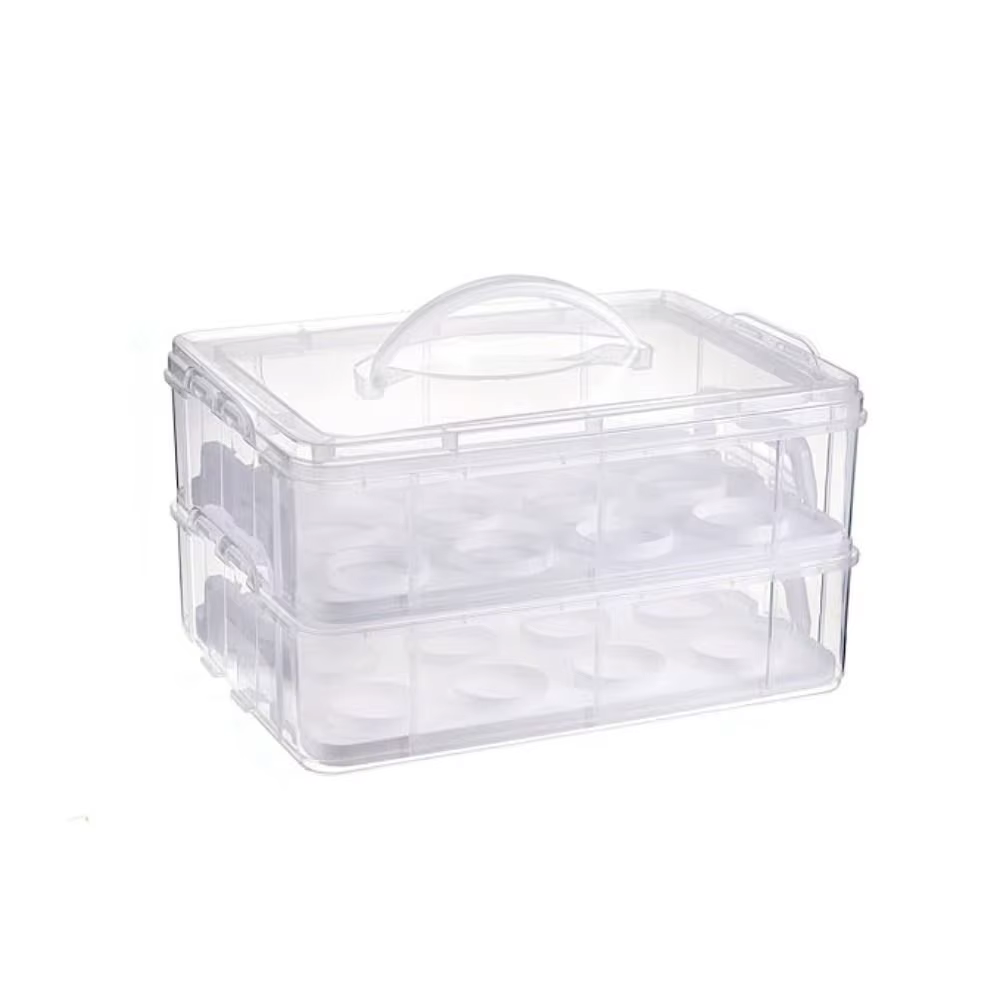 Porte-cupcakes à 2 niveaux Transparent avec couvercle et poignée, boîte de rangement rectangulaire à