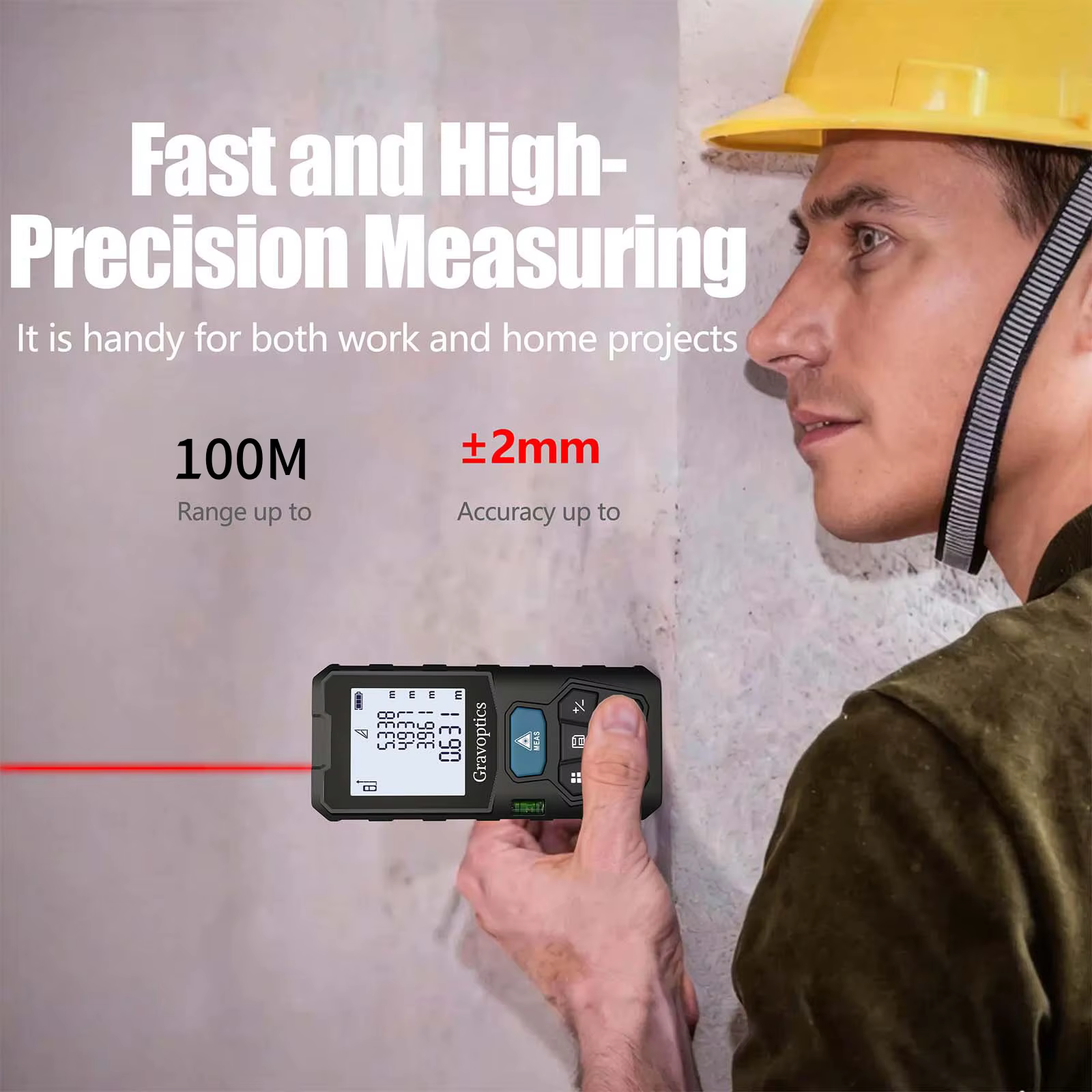 Télémètre laser 100M, Gravoptics, télémètre laser haute précision, outil de mesure numérique pour la