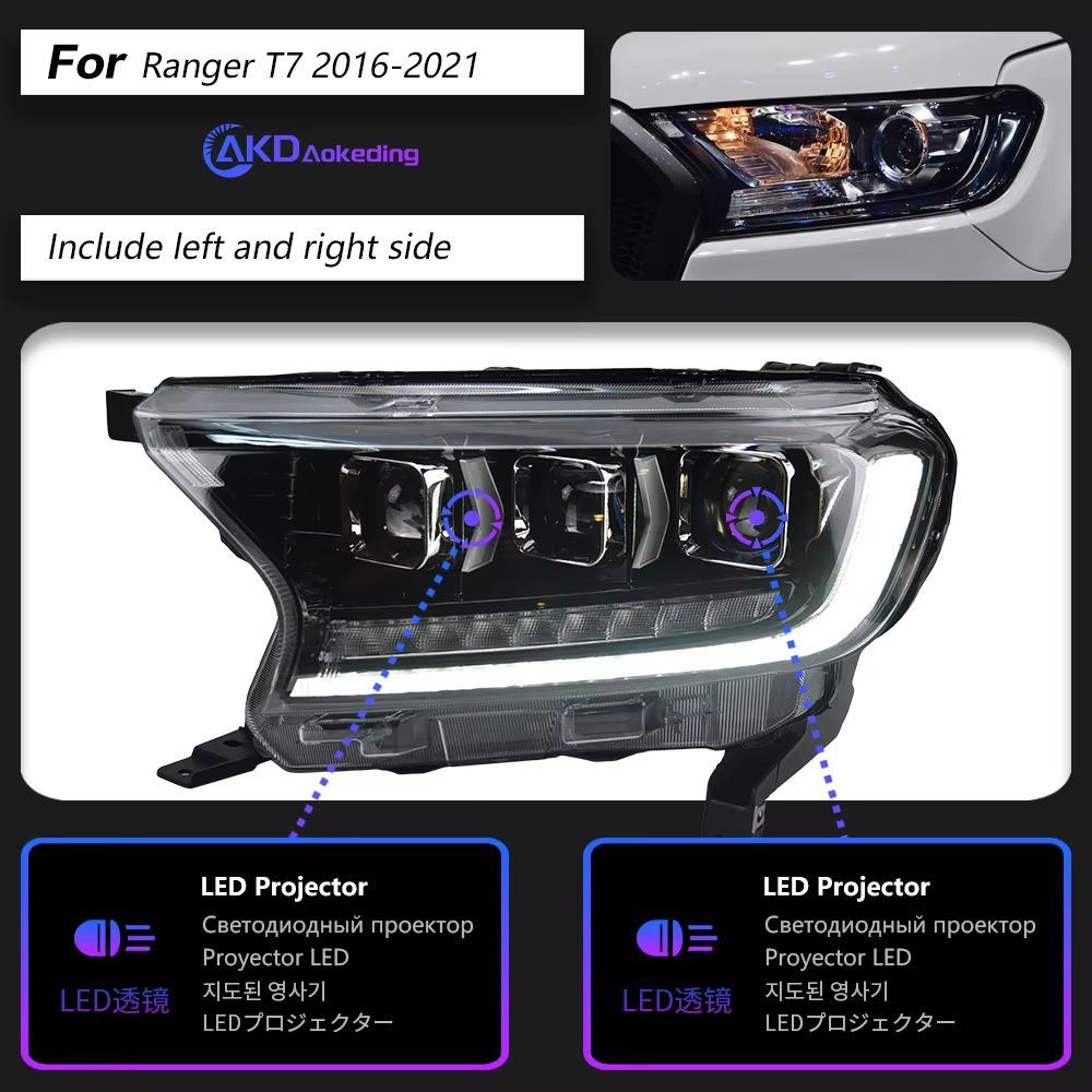 Feux de voiture pour Ford Ranger phare LED 2016 – 2021, lampe frontale Drl, lentille de projecteur, 