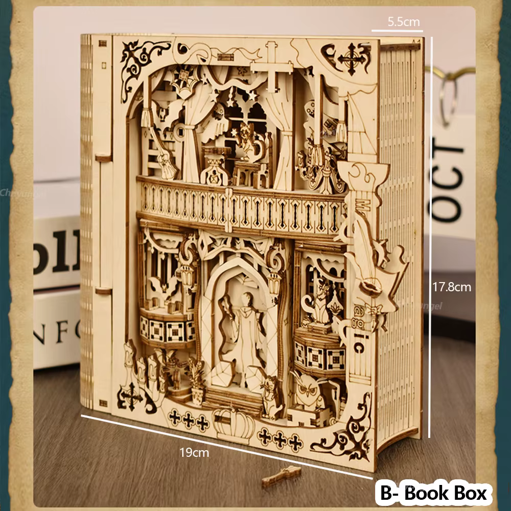 Livre des Secrets Puzzle 3D en bois, assemblage de bricolage, Kit de maison Miniature, décoration de