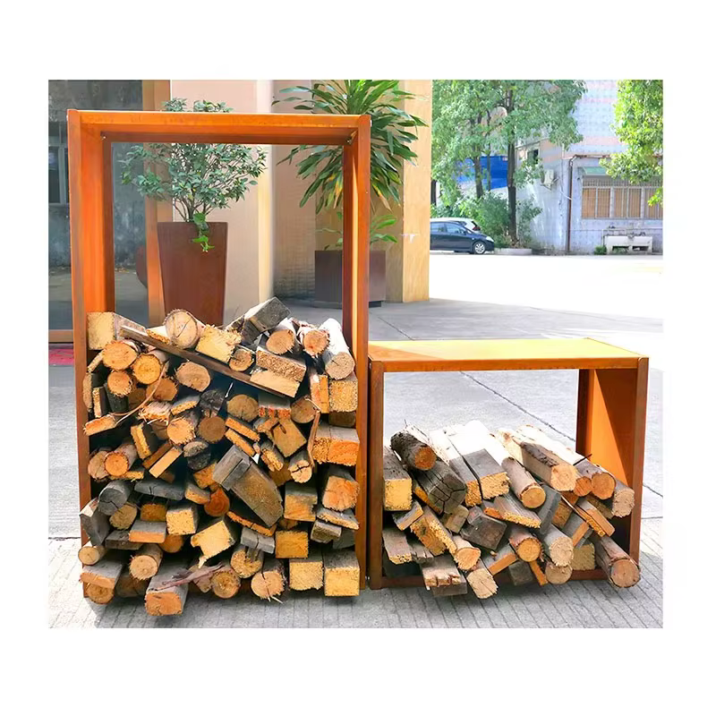 Support de rangement pour bois de jardin en métal avec structure en acier pour foyer extérieur