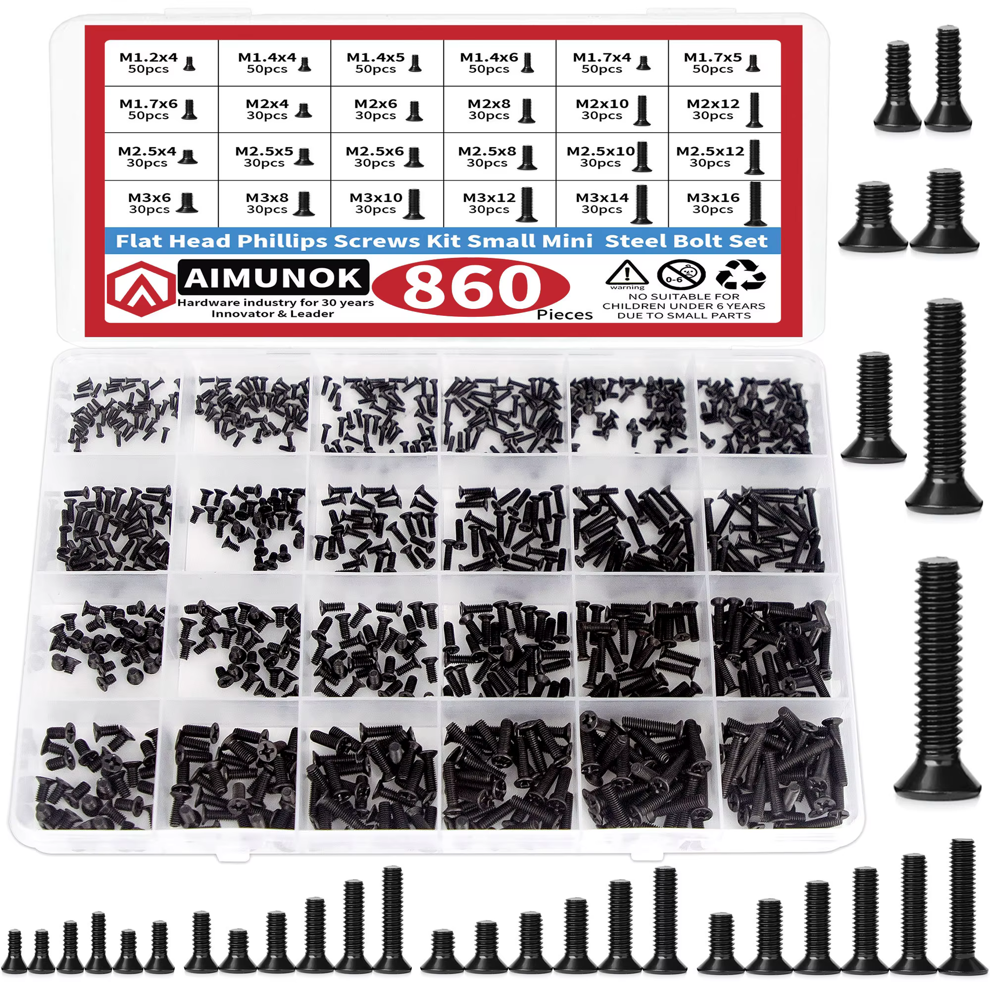 Kit d'assortiment de petites vis pour ordinateur, 860 pièces, petites vis noires pour lunettes M1.2 