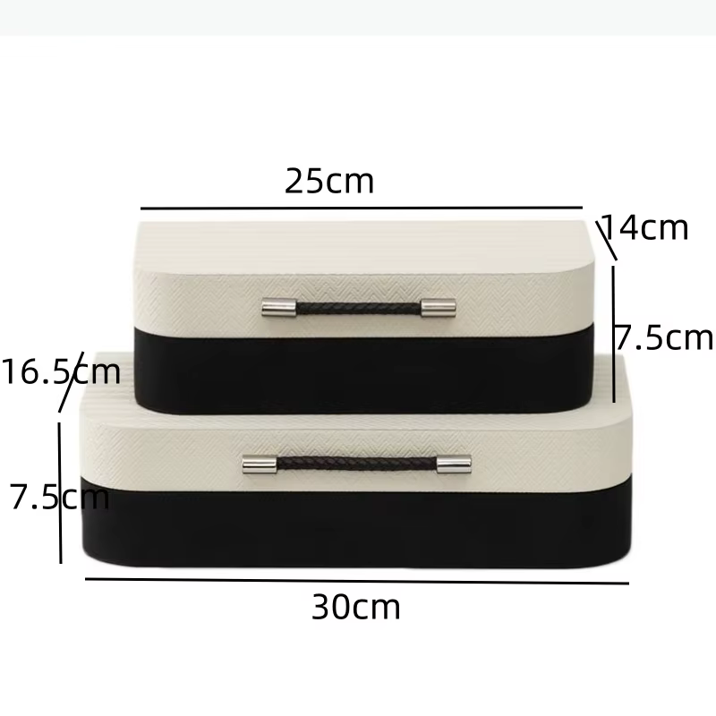 Boîte de rangement en bois et cuir, boîte rectangulaire en bois, organisateur de rangement, ornement