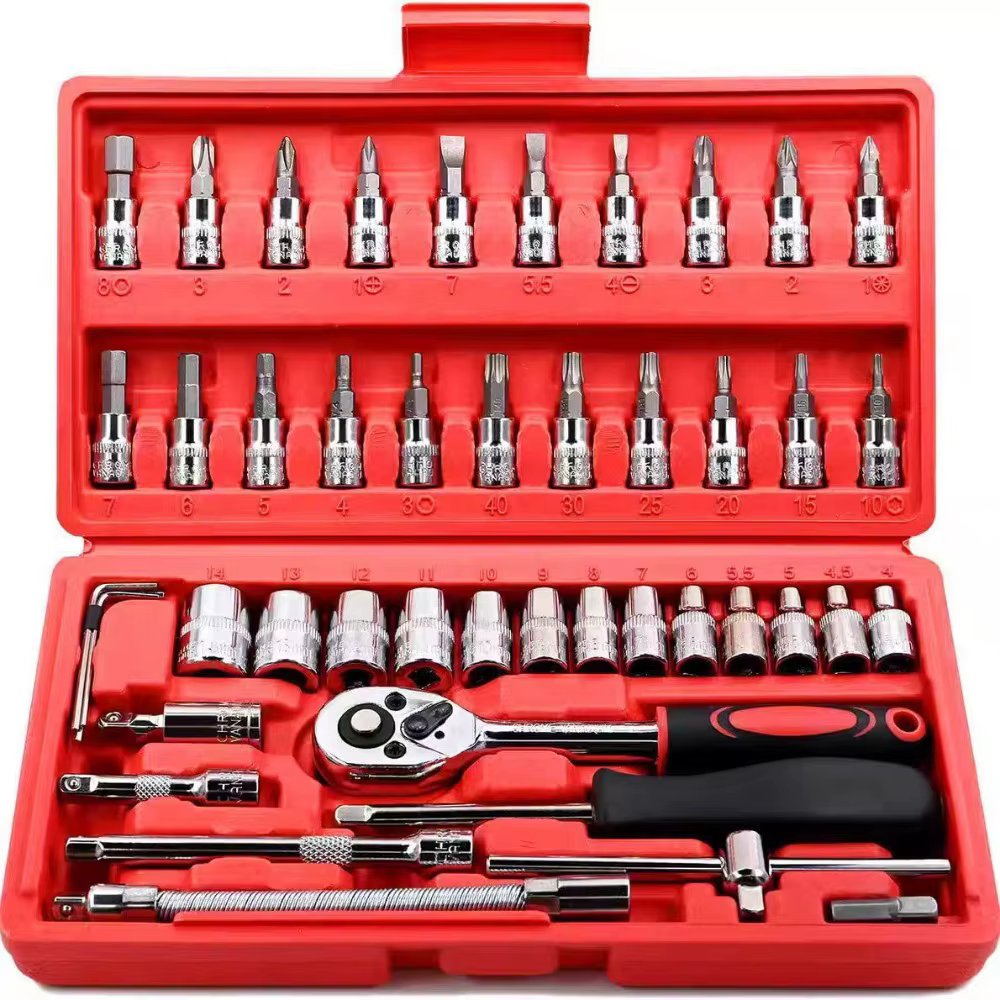 Vente directe usine : Trousse à outils 46 pièces avec clés à cliquet et douilles, pour l'entretien a