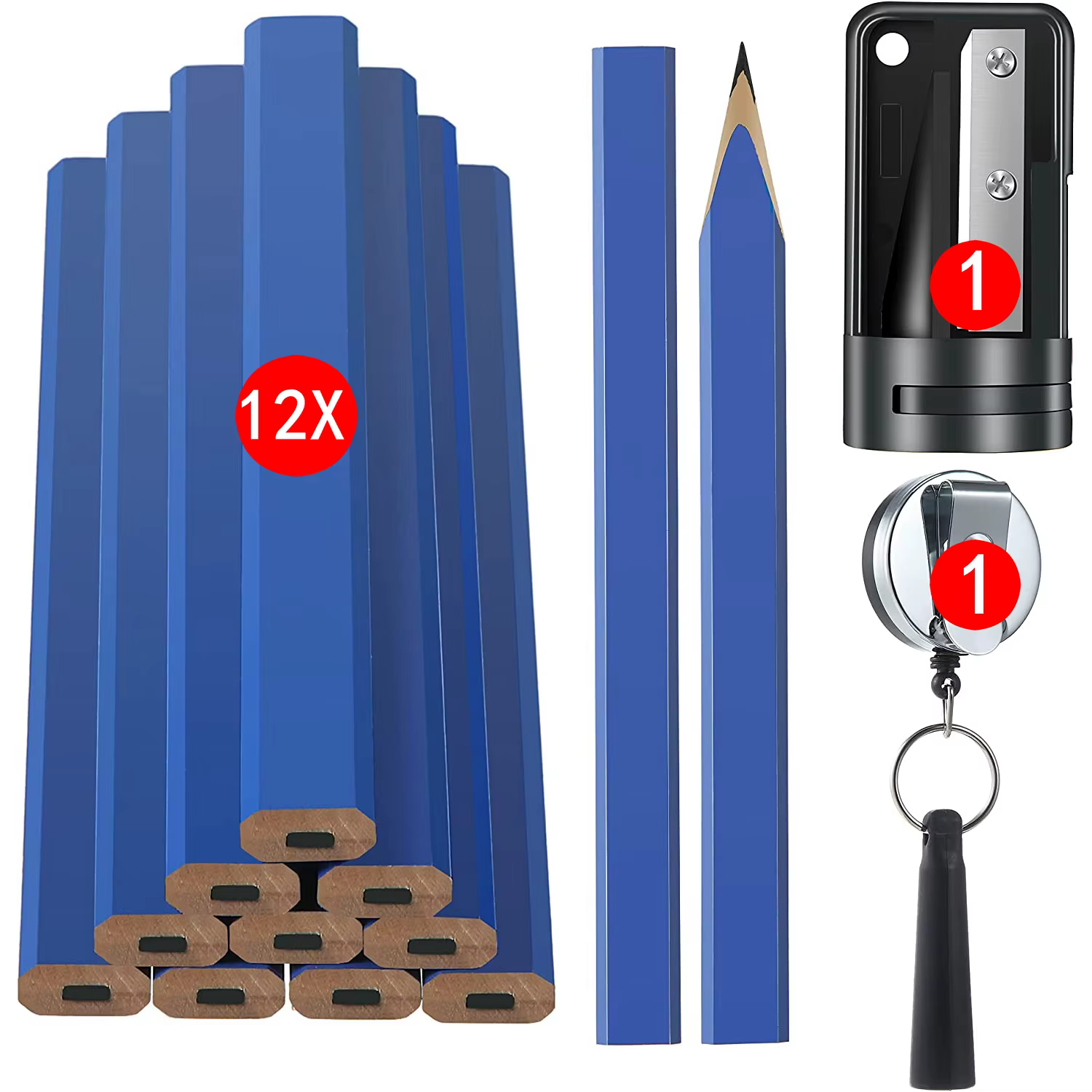 Ensemble de crayons de charpentier 14 pièces, crayons de marquage de charpentier noirs durs octogona