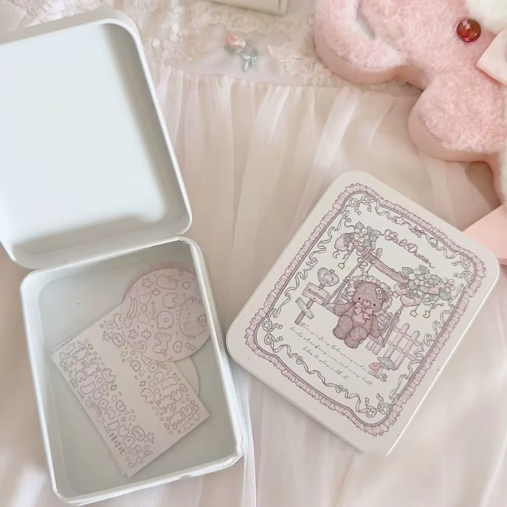 Ins – boîte de rangement en fer ours de dessin animé, rectangulaire, grande capacité, étuis à bonbon
