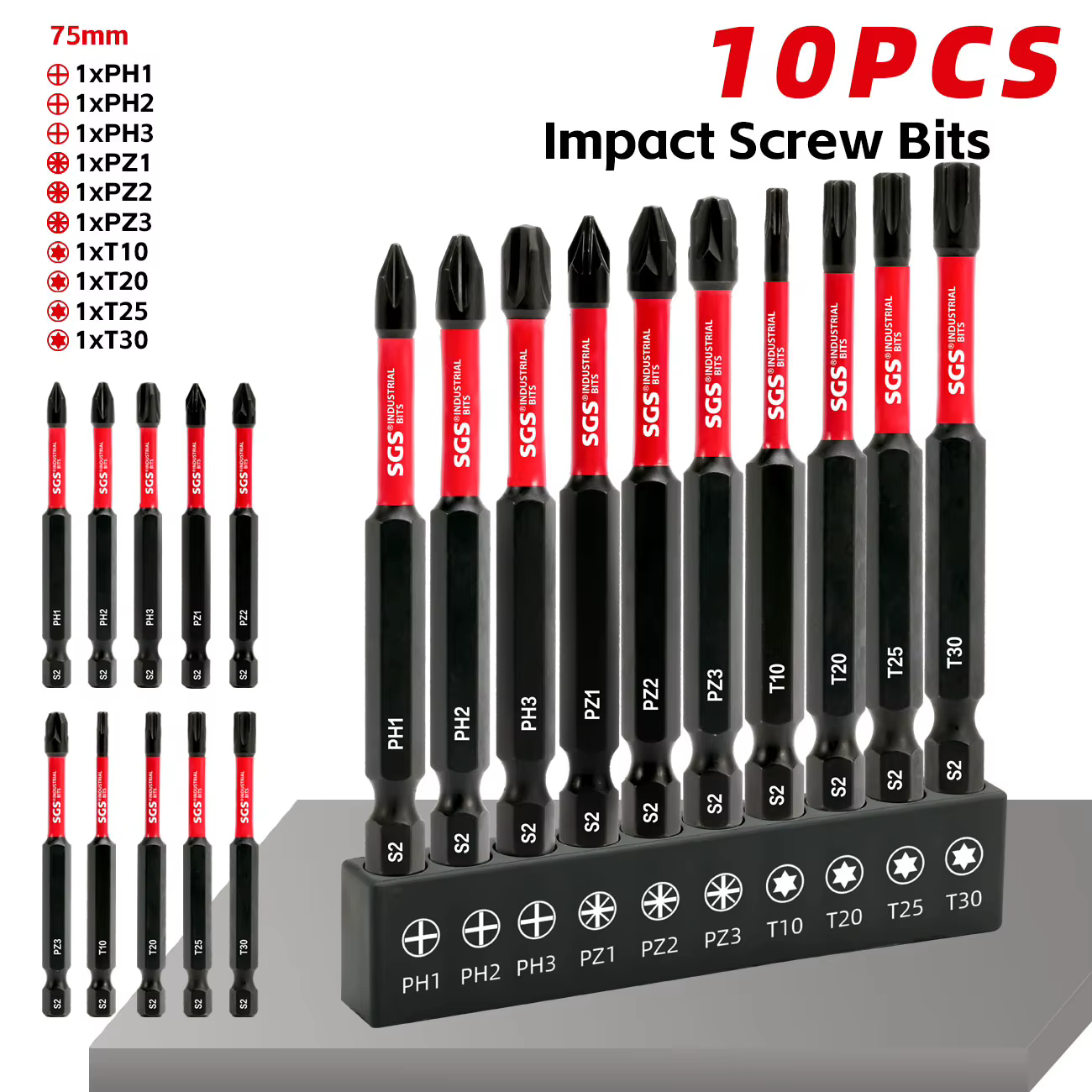 Embouts de tournevis multi-spécifications de qualité industrielle, ensemble de 10 pièces, 70 mm de l