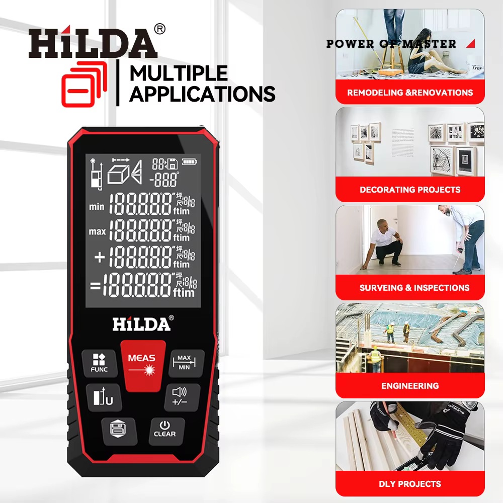 HILDA Laser Distance 50M/100M/120M Télémètre Profesional Mètre Laser Range Finder Règle Outil de Tes