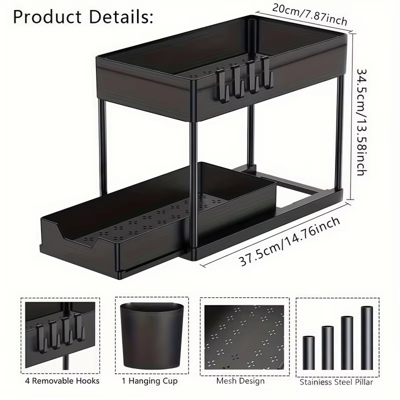 Étagère de rangement coulissante à 2 niveaux sous l'évier, support multifonctionnel pour armoire de 