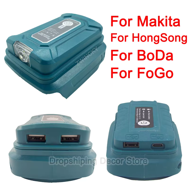 Pour Makita/HongSong/BoDa/FoGo 18V Li-ion batterie adaptateur avec lampe à LED lampe de poche double