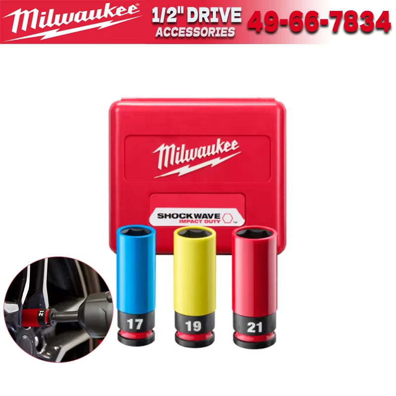 Milwaukee 3 PC. Douille à cliquet métrique SHOCKWAVE Impact Duty 1/2 pouce pour écrous de roue, acce