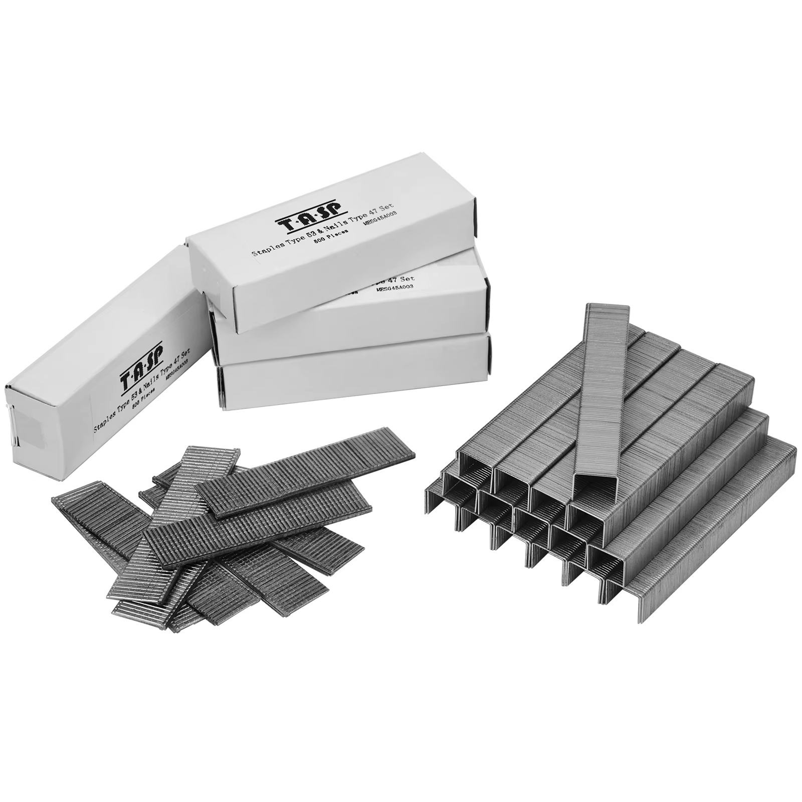 Agrafes et clous TASP, 2000 agrafes et clous de type 53 de 10 mm, 1600 agrafes et clous de type 47 d