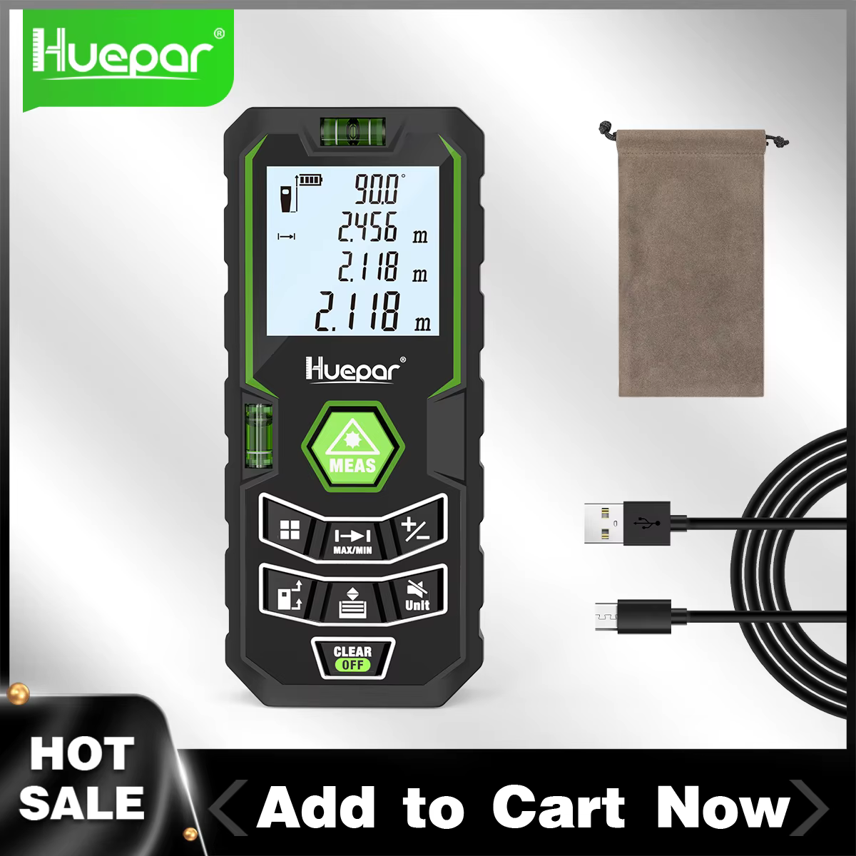 Huepar mesure de Distance Laser X6-50/100/120 M/In/Ft mesure Laser LCD rétro-éclairé avec capteur de