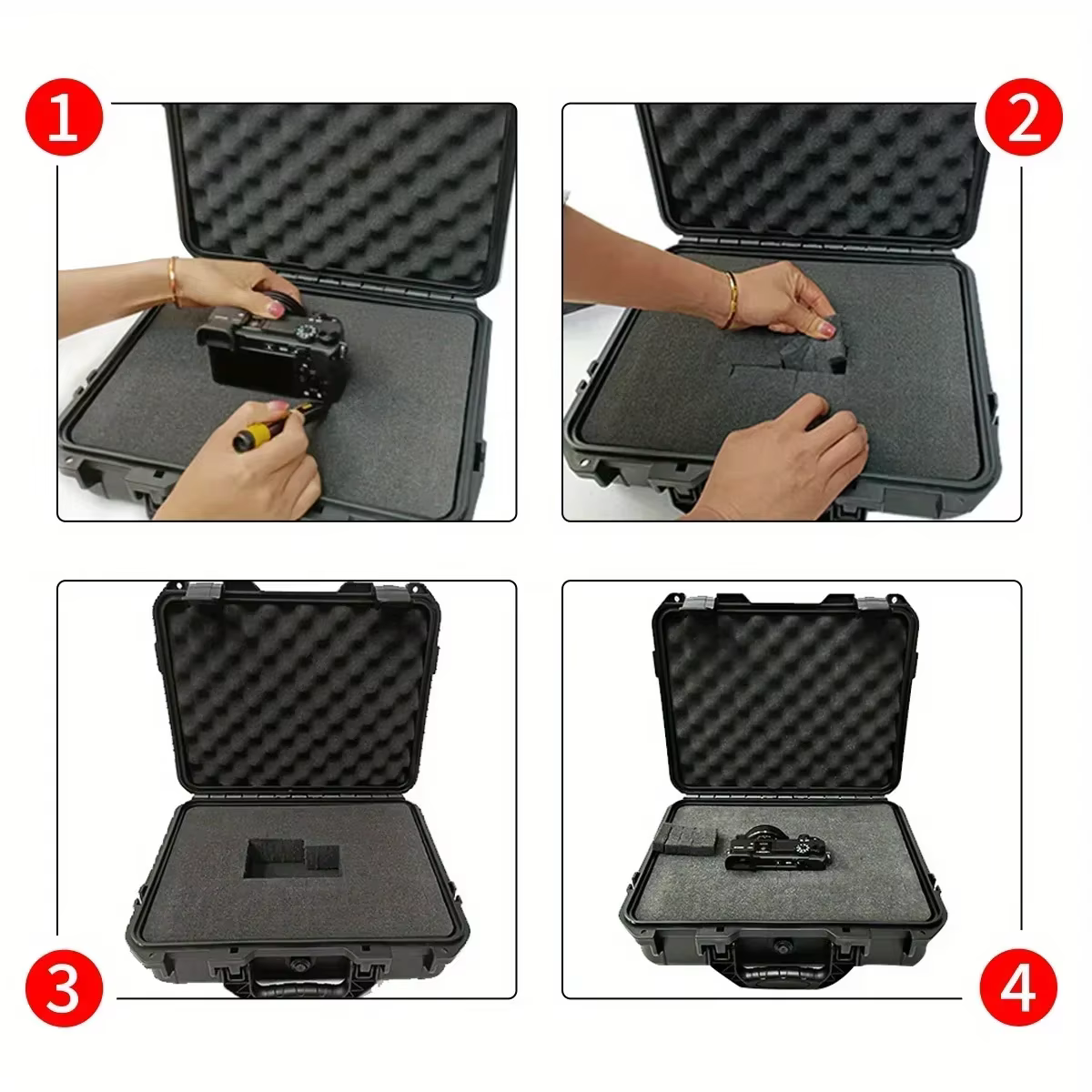 1 sac de boîte à outils rigide et étanche avec boîte de rangement d'éponge prédécoupée, châssis de c