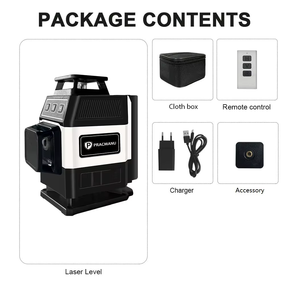 Pracmanu Mini niveau Laser 16 lignes 4D auto-nivelant 360 niveau Laser ligne verte croisée horizonta