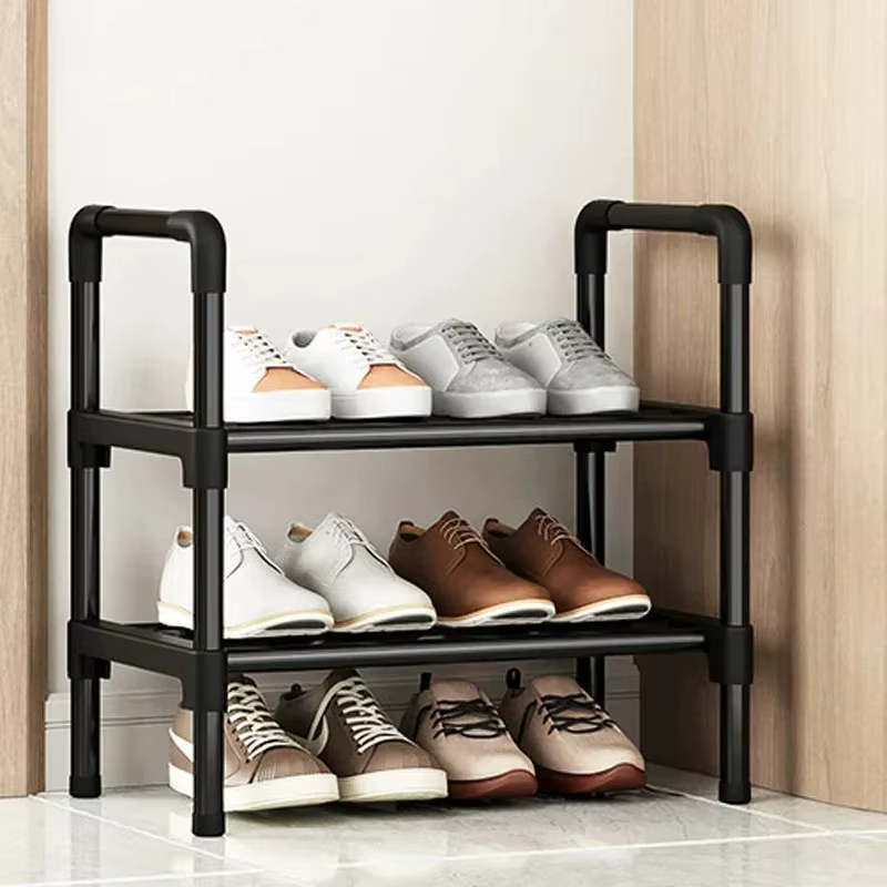 Meuble à chaussures noir surélevé, petit, simple, multi-niveaux, pour entrée de maison, logement loc