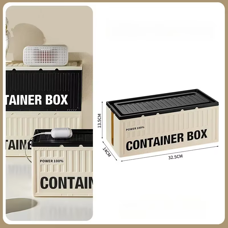 Boîte de rangement de câbles haute capacité avec couvercle, organisateur de cordons de bureau, desig
