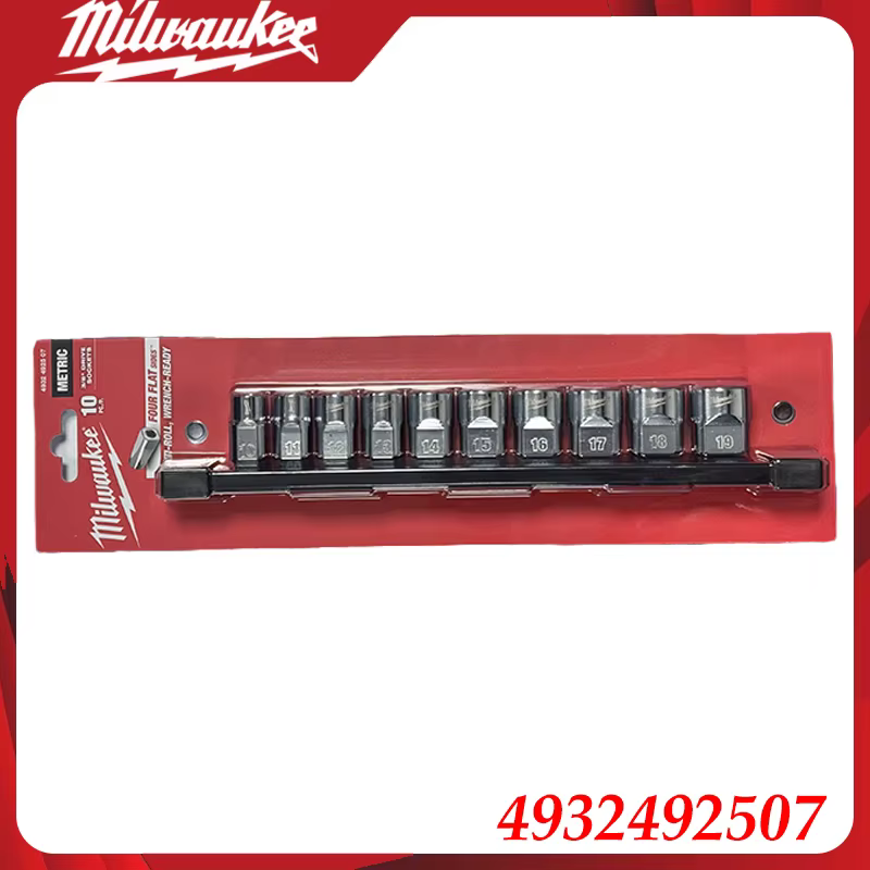 Milwaukee 4932492507 Jeu de douilles métriques 10 pièces 3/8" 10-19 mm, kit de douilles à quatre côt