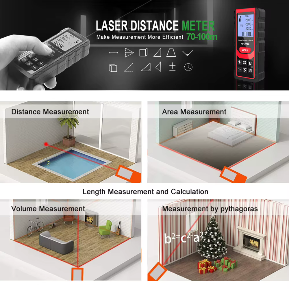 NoynotifNF-271 Distancemètre Laser 40M 80M Télémètre Bande Télémètre Dispositif De Mesure Règle Numé