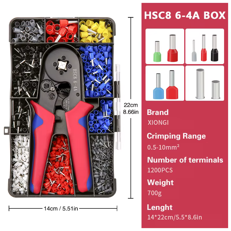 Pince à sertir HSC8 6-4A, Terminal tubulaire, boîte de rangement exquise, fil à sertir, Mini virole,