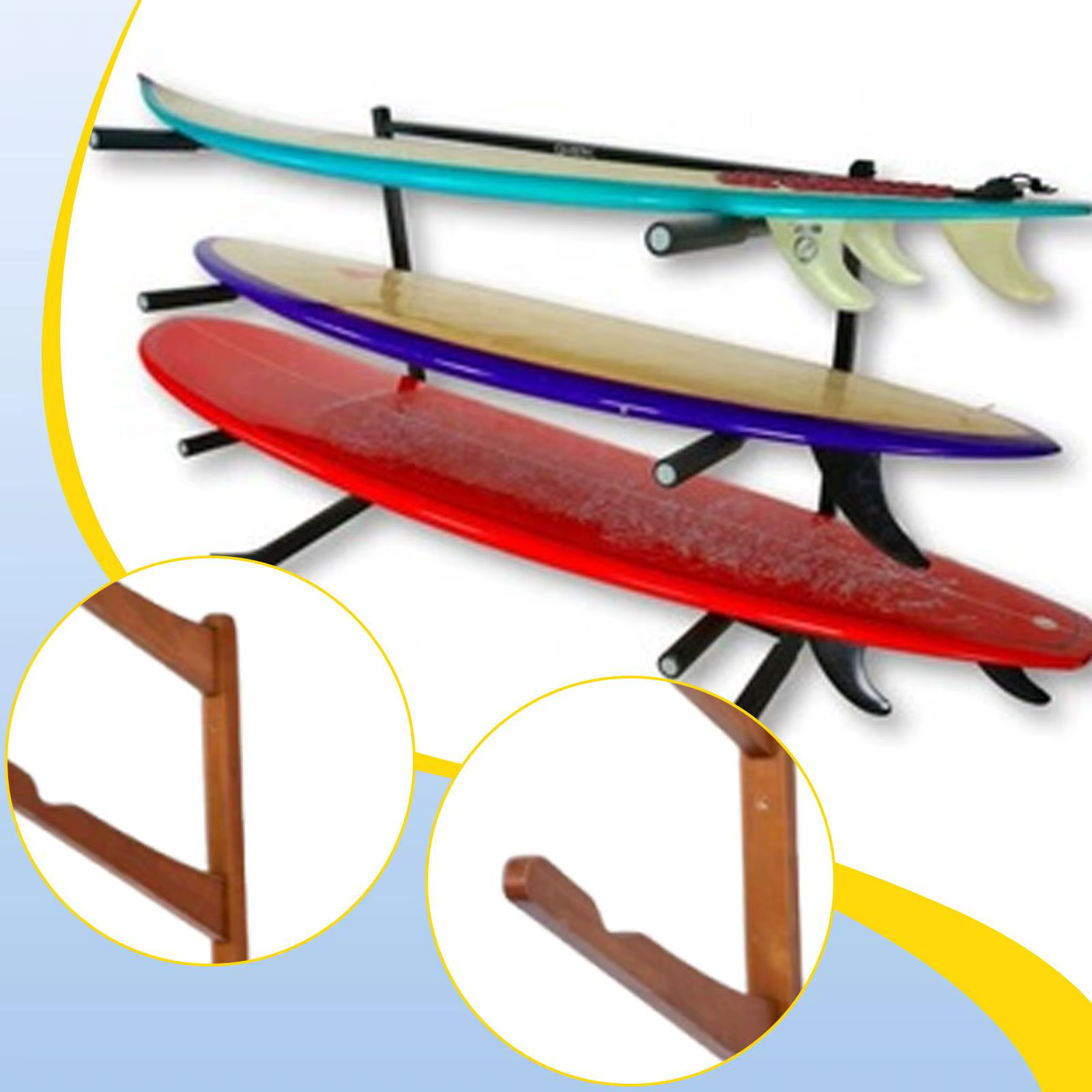 Support de rangement mural en bambou pour planche de surf, organisateur robuste et pratique, cintre
