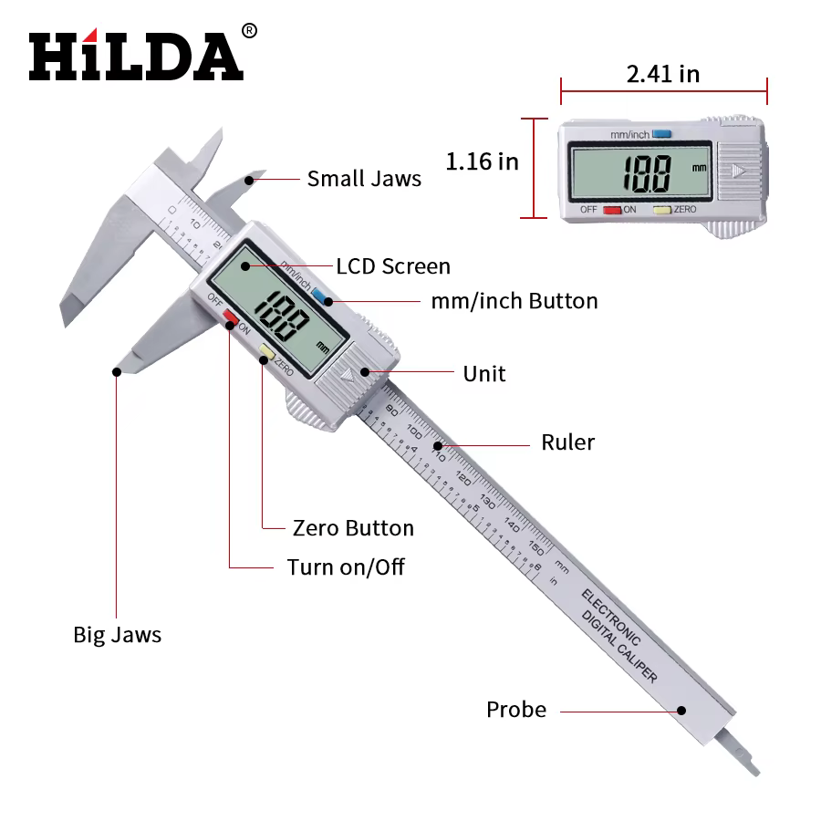 HILDA 0-150mm pied à coulisse numérique électronique pied à coulisse numérique 6 pouces LCD micromèt