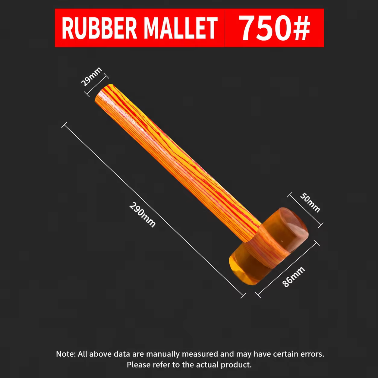 Marteau en caoutchouc à tête transparente et manche en bois, outil de pose de carrelage et de marbre