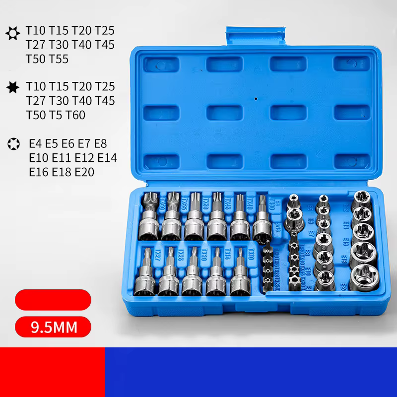 Jeu professionnel de 34 embouts Torx et douilles E-Torx, embouts mâles et femelles E-Torx de 1/4 ",