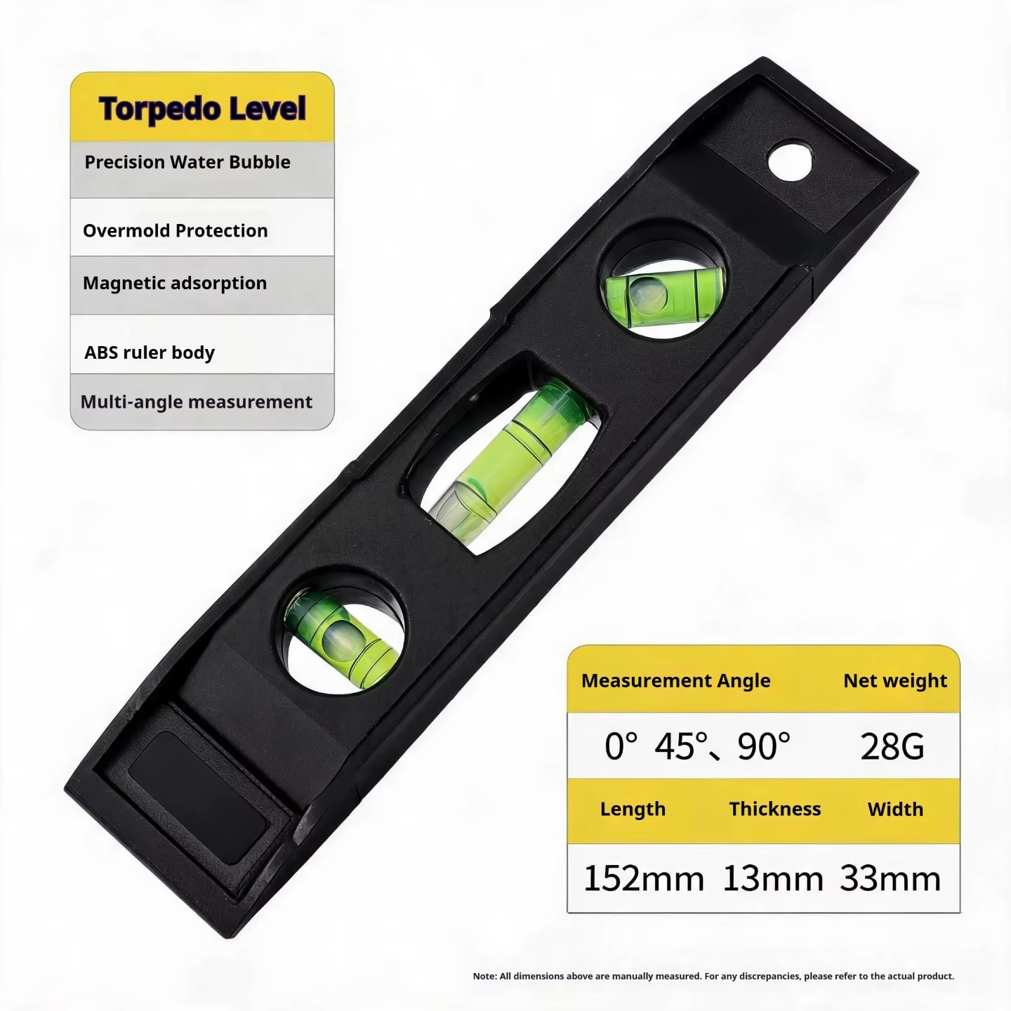 Niveau à bulle triple, Outil de nivellement magnétique, Mini inclinomètre antichoc, Jauge horizontal