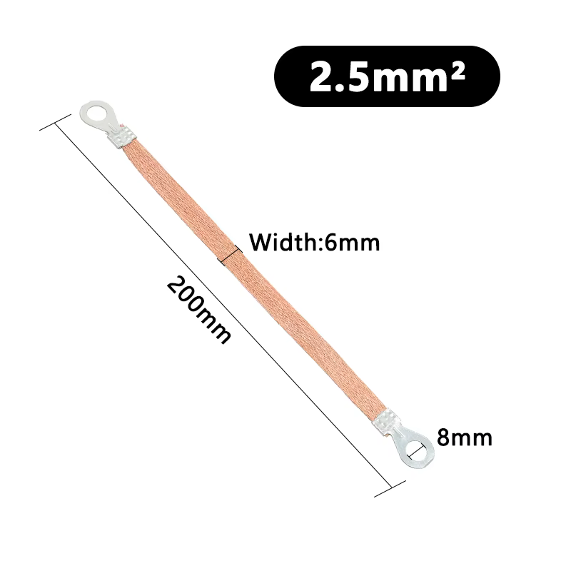 Fil de mise à la terre de pont carré 2.5/4.0/6.0mm, trou de tresse en aluminium plaqué cuivre 8mm po