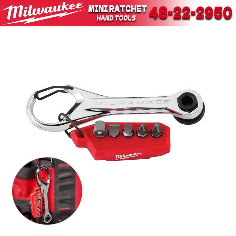 MILWAUKEE 48-22-2950 Mini cliquet multi-embouts 7 en 1, 4 embouts, pilotes d'écrou 1/4 "5/16" et ada