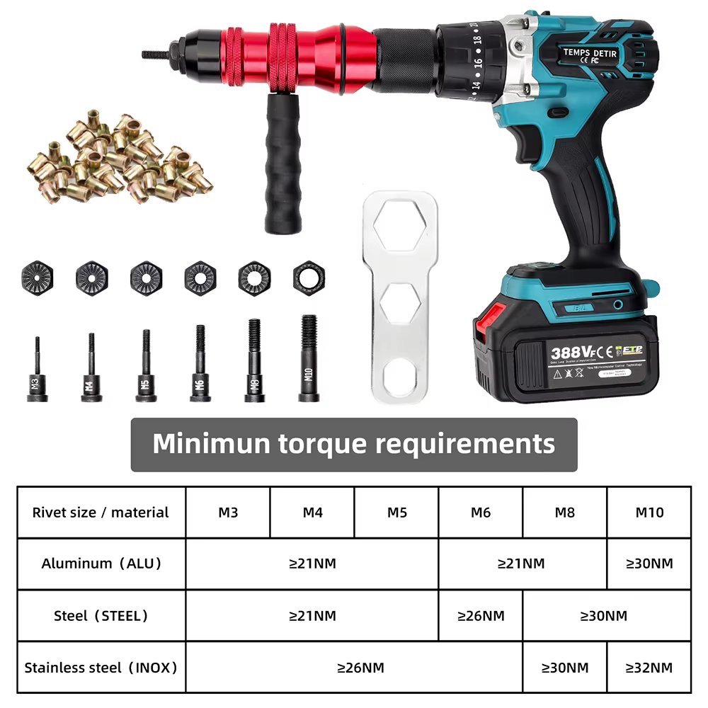 Adaptateur de pistolet à écrou à rivet électrique domestique M3 M4 M5 M6 M8 M10, outil de rivetage à
