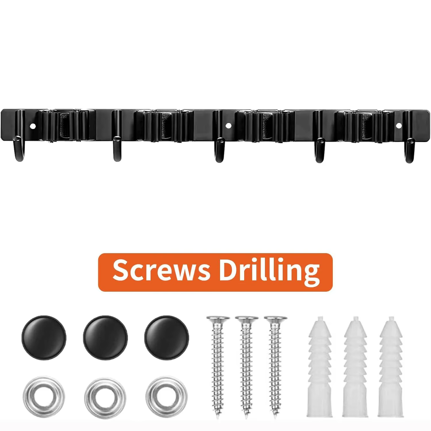 Support à outils mural en métal robuste avec 4 fentes et 5 crochets – Idéal pour outils de jardin, b