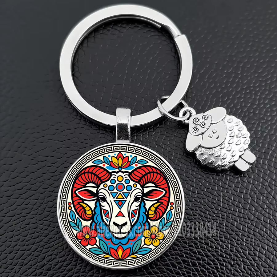 Porte-clés Rétro Mouton en Coton, Petit Mouton en Verre Rond, Cadeau Année du Mouton, Vente en Gros