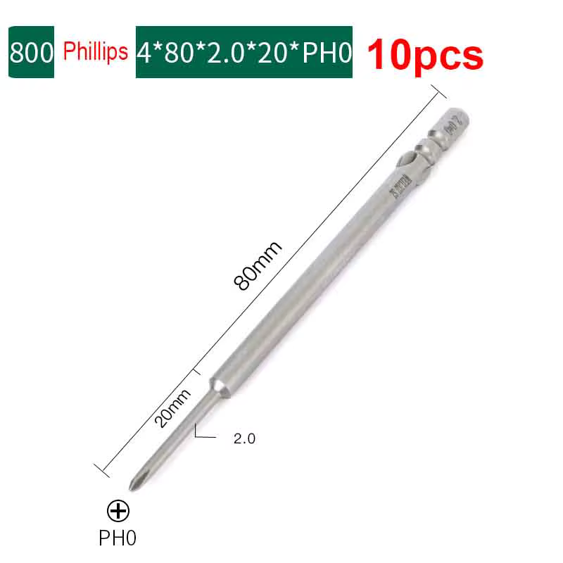 10 pièces 80mm pleine longueur magnétique 800 tige ronde tournevis Phillips électrique embout tourne