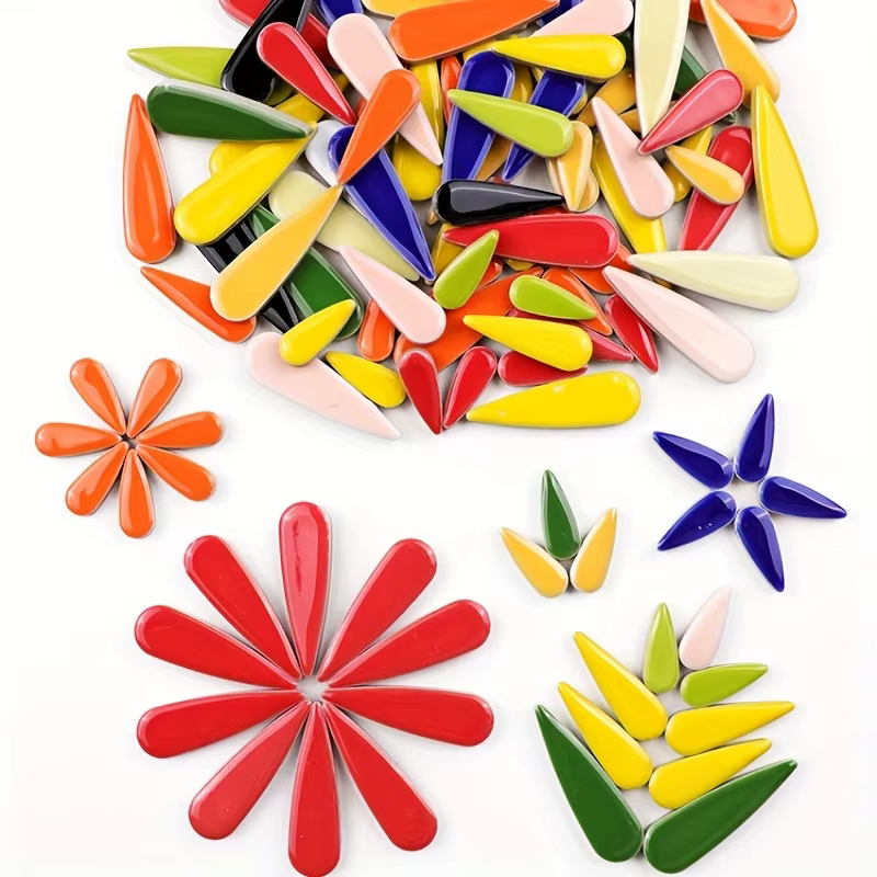 Lot de 100g de mosaïques en céramique, en forme de goutte, irrégulières, faites à la main, colorées,