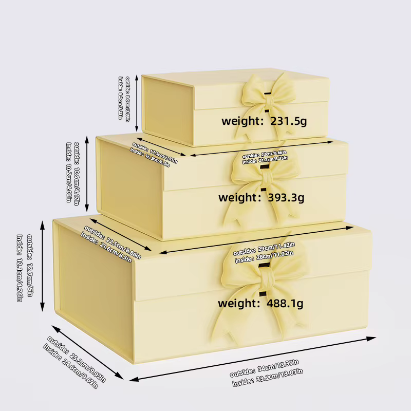 Boîtes cadeaux décoratives avec nœud, emballage souvenir épaissi, boîte pliable en une seule pièce, 