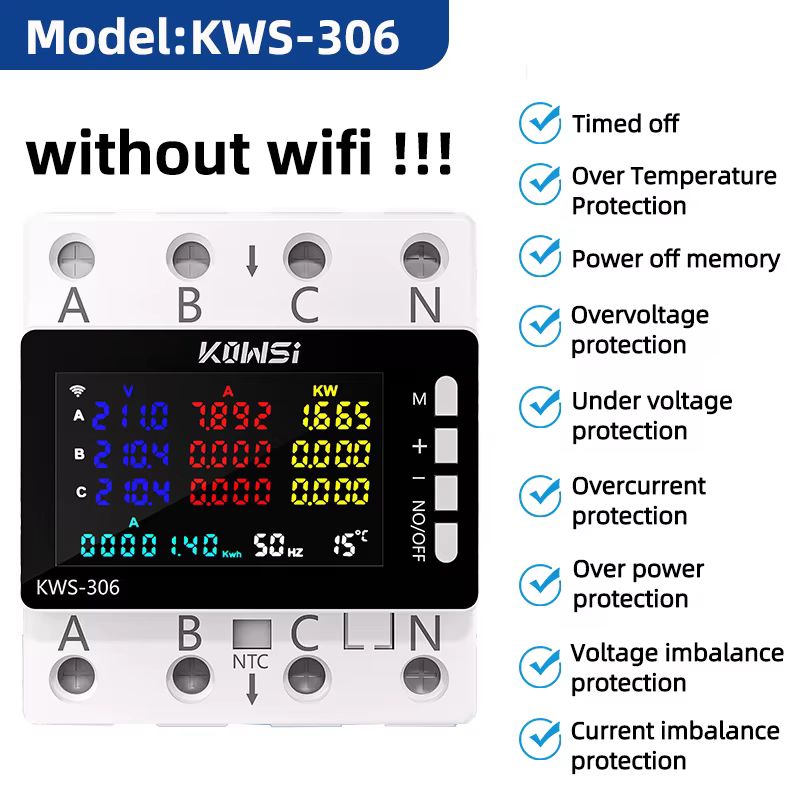 Compteur d'énergie Wifi, moniteur AC AC 85-290V 80A, 3 phases, 4 fils, Rail DIN, protection contre l